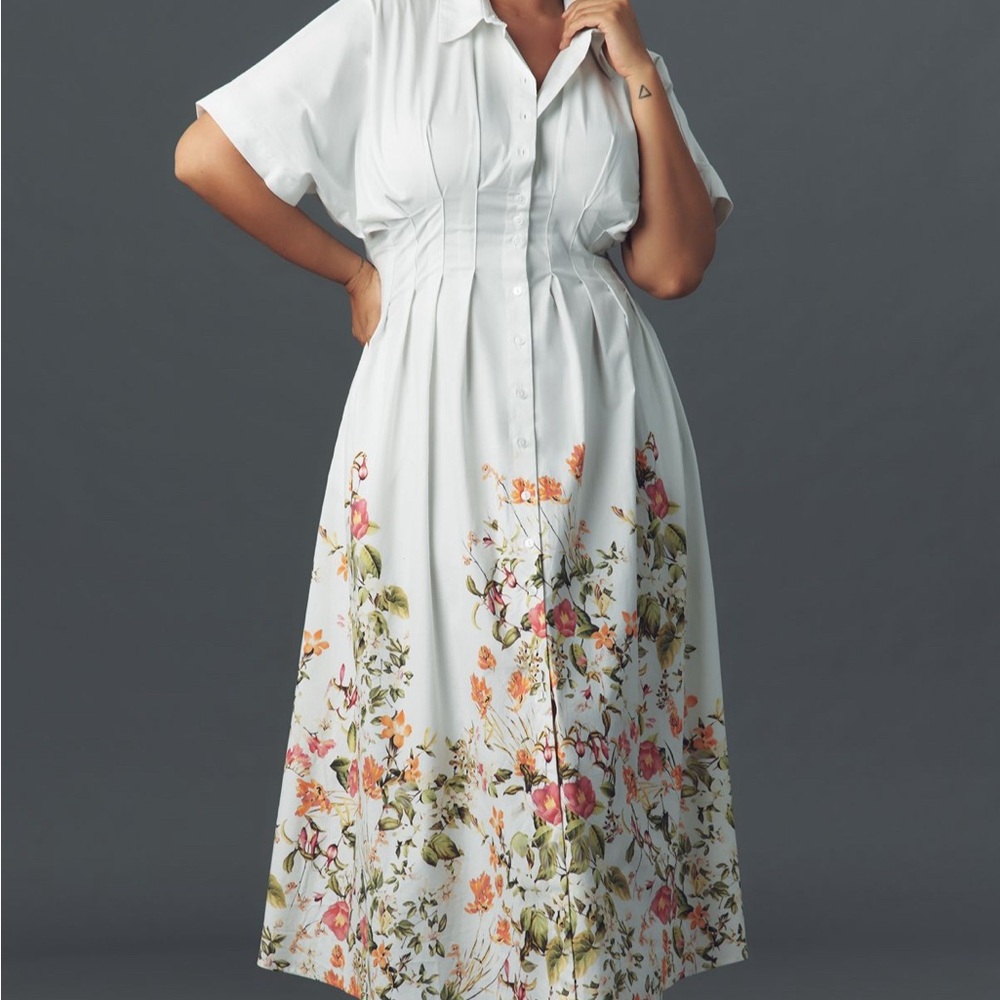 Anthropologie | The Tobie Shirt Dress by Exquise, White Floral | Size 2X